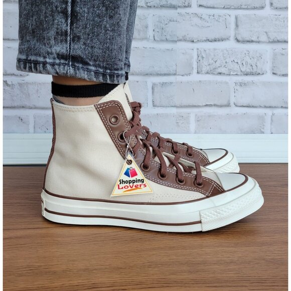⭐ Converse Chuck 70 High Leather Overlays 5.5 Men's Shoes Sneakers Ivory A09450C - Picture 3 of 11